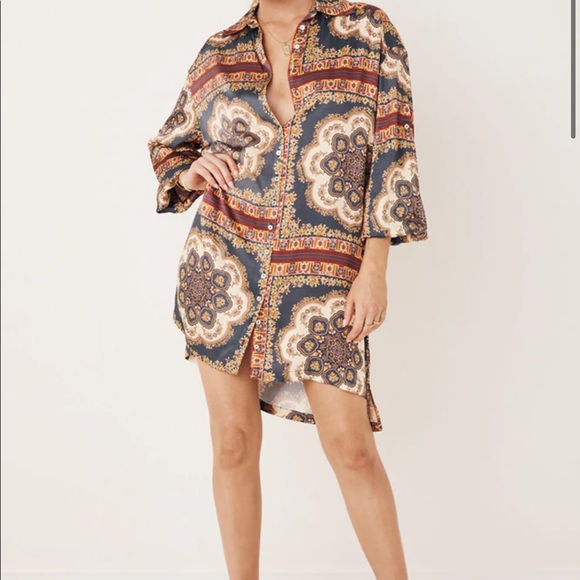 Spell X Elle Ferguson Rumor Print Shirt Dress in Regal - Picture 4 of 16